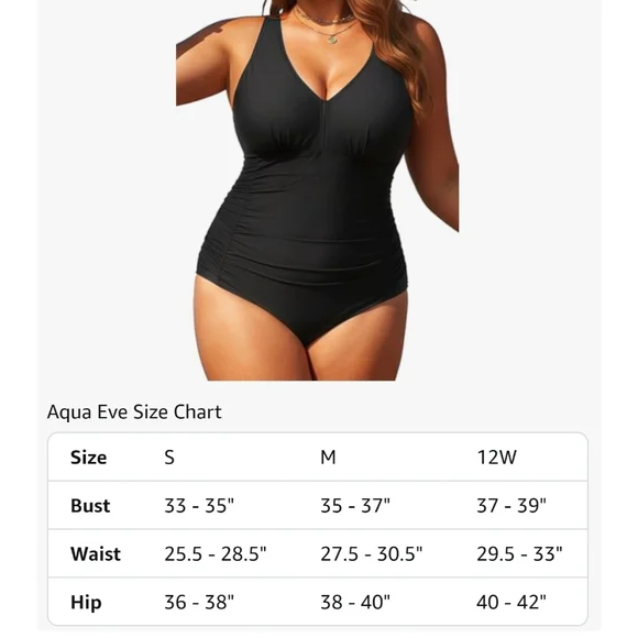 AQUA EVE - 12 Plus Elegant Black One-Piece Swimsuit - Picture 6 of 7